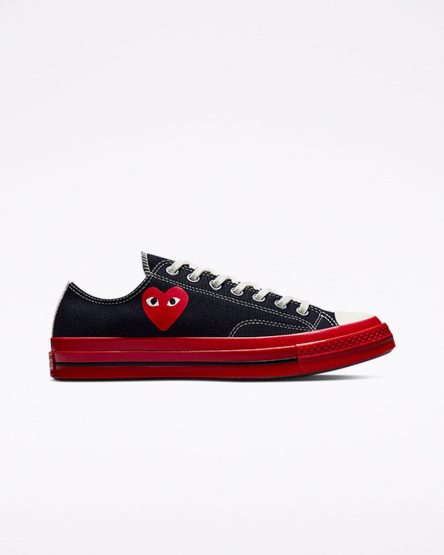 Men's Converse x Comme des Garçons PLAY Chuck 70 Low Top Shoes Black / Red | AU 09C83L